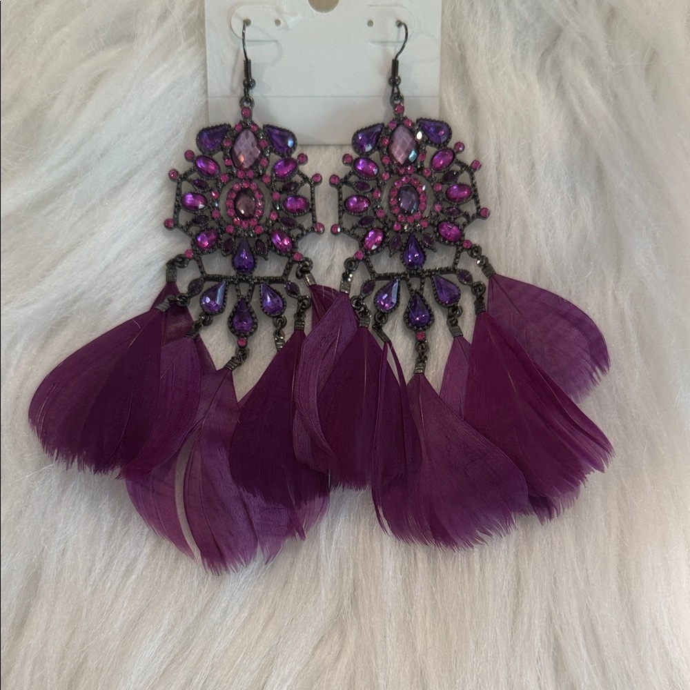 Charter Club Purple Feather Earrings